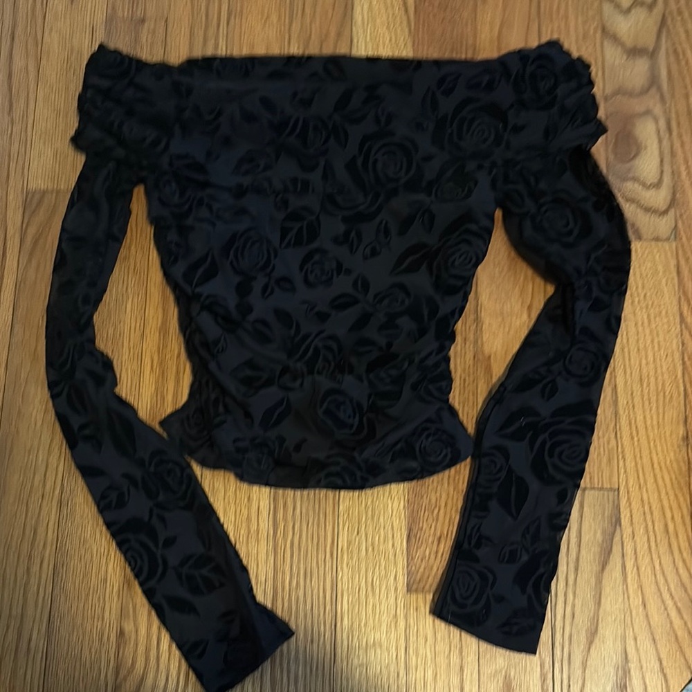 Wild Fable Black Fitted Ruffled Blouse